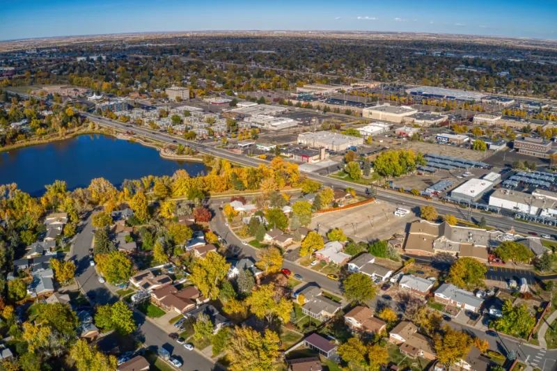 Aerial View of the Denver Suburb of Thornton, Colorado during Autumn